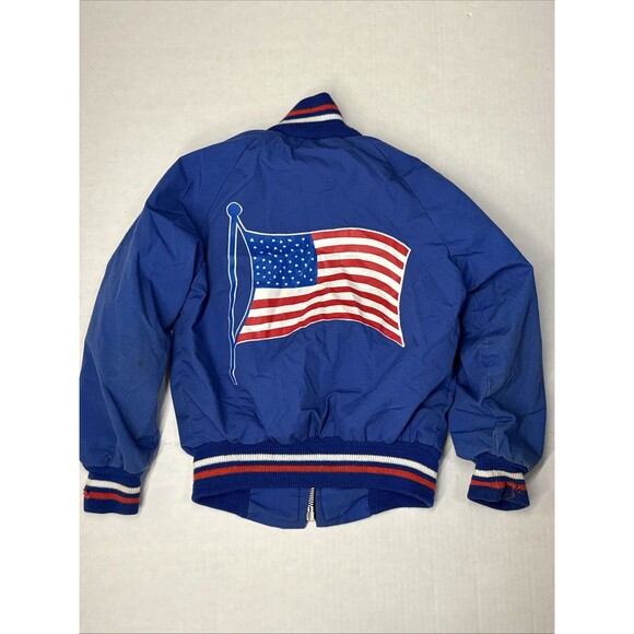 Vintage Bomber Jacket Size 6 Boy Blue American Flag Patriotic - Picture 1 of 16